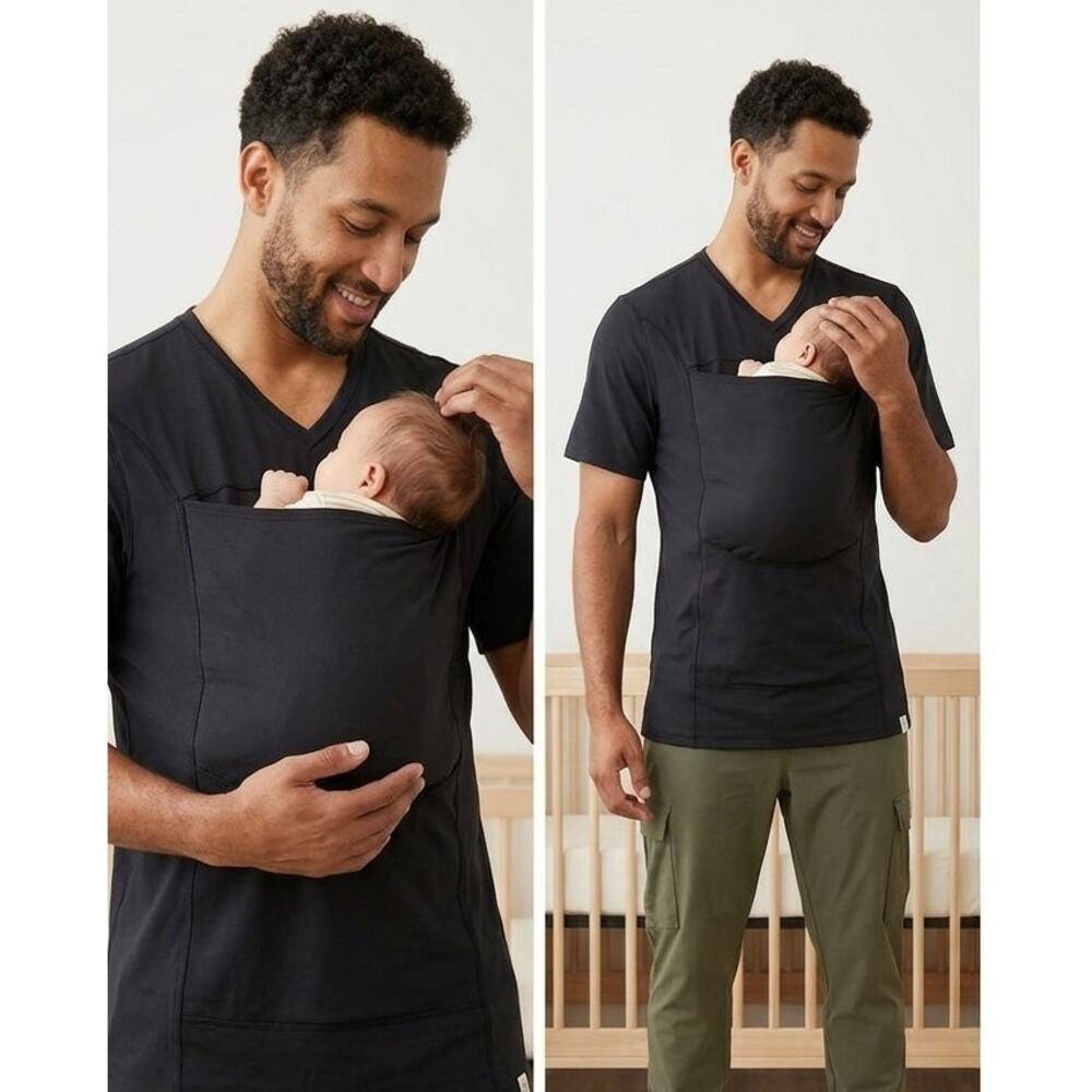 Lalabu The Dad Shirt Babywearing Kangaroo Pouch Carrier V-Neck Tee Black Medium